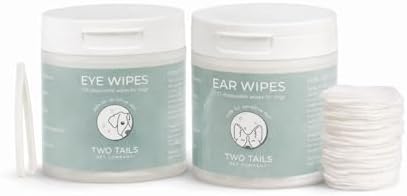 Two Tails Pet Company Dog Eye & Ear Wipes Bundle – Gentle Cleaning Grooming Set, Fragrance-Free Eye Wipes + Ear Cleaning Wipes, 100 Count Each