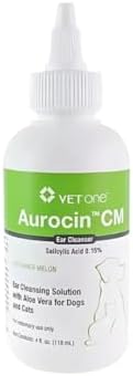 VetOne Aurocin CM With Aloe Vera Ear Cleansing Solution, Cucumber Melon, 4 Ounce