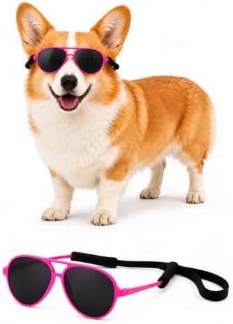 G010 Dog Pet Costume Aviator Sunglasses for Medium Breeds 18-40 lbs (2-Pack Black + Hot Pink, uv400)