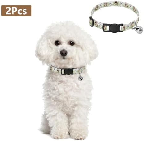 2 Pack Cat Collar Cute Cartoon Owls Eyes Breakaway Cat Collars with Bell, Adjustable 10.6 to 17.1 Inches