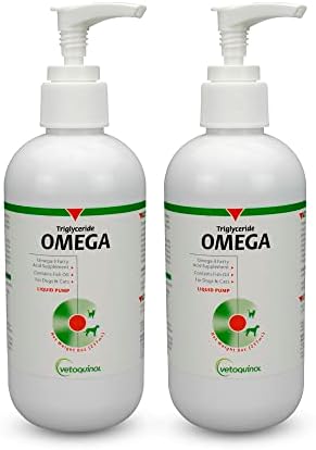 Vetoquinol Triglyceride OMEGA - Fish Oil for Dogs & Cats - Supports Healthy Skin, Coat & Normal Immune Response - Supplement with Vitamin Blend for Heart, Eye, Bone & Muscle Support - 8 oz (Pack of 2)