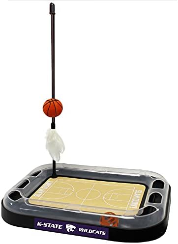 NCAA KANSAS STATE Wildcats 6-in-1 Scratcher and Wand - Basketball Court Cardboard Cat Scratcher with Catnip Plush Ball and Bell