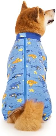 Recovery Suit for Dogs Full Zipper, Four-Legged Onesie Dog Recovery Suit After Surgery, Cute Soft Bodysuit Cone Alternative Male Female Dog Neuter Anti Licking Wounds, Ocean, Medium
