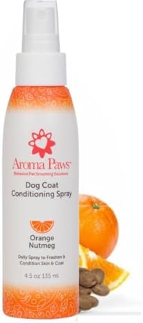 Scented Dog Coat Spray – Cleansing, Conditioning, Moisturizing – Toxin Free, Healthy Ingredients – Aromatic Grooming Puppy Spray – Loosens Knots, Tangles – 4.5 Oz., Orange Nutmeg Vetiver