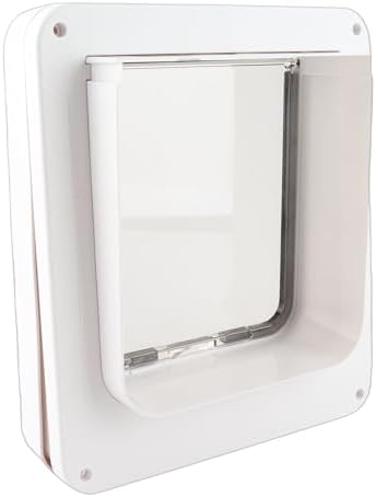 Fabater Smart Cat Door, 4 Way Locking Collar Activated Dog Flap, Automatic Pet Door with 2 Collars for Interior Exterior Window Wall Fence