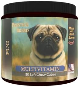 Multivitamins, Balanced Nutrition for Your Pug, 90 Count, Made in the USA with Real Bacon