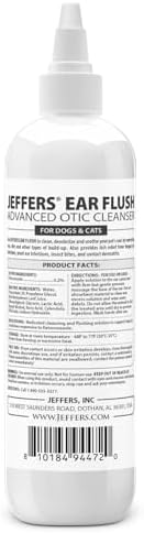 Jeffers Ear Flush for Dogs, Cats & Puppies, 8 oz - Otic Ear Cleanser Solution with 0.2% Ketoconazole, Aloe Vera & Calendula, Gentle Ear Wash for Pet Hygiene, Grooming, Wax & Debris Cleaning