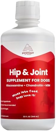 Paramount Pet Health Liquid Glucosamine for Dogs, 1600 mg Glucosamine for Dogs Hip & Joint Supplement, Ideal for Mobility & Comfort, Easy-to-Use Liquid MSM, Chondroitin, Made in USA, 32 oz