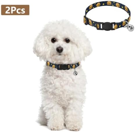 Cartoon Hamburgers Stars Navy Pet Collars 2 Pack Soft Cat Collar Adjustable 10.6 to 17.1 Inches