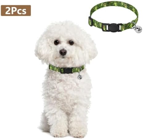 Cute Cartoon Frogs Green Comfortable Cat Collar, 2 Pack Kitten Collar with Bell