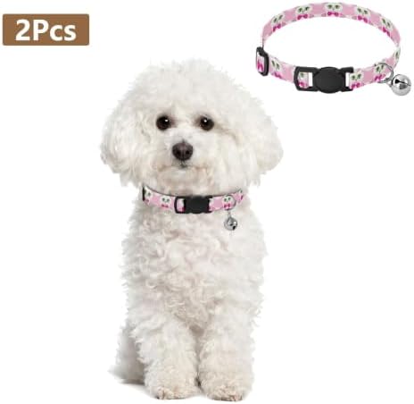 Cute Cats Green Eyes Metal Bell Included Pet Collar 2 Pack Dog Collars for Small Dogs