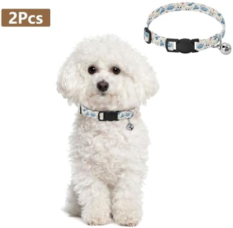 Cute White Cats Eyes Kitten Collars 2 Pack for Puppies Adjustable 10.6 to 17.1 Inches