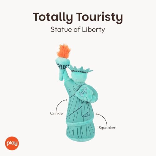 P.L.A.Y. Cute Plush Dog Toys - Totally Touristy Landmark Themed Durable Squeaker Toy, Great for Puppies & Small, Medium, Large Dogs - Machine Washable, Recycled Materials (Statue of Liberty, Medium)