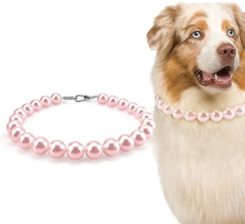 Chunky Pearl Dog Necklace (Beads 20mm),Elegant Classic Super Big Pearl Collar Necklace Accessories for Medium Large Dogs Occasions and Gatherings (Pink, 3XL(Neck Girth 20.5''-23''))