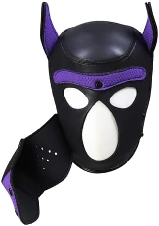 Adults Neoprene Puppy Hood Mask, Cosplay Dog Full Face Pup Hood Mask for Role Play and Costume Parties
