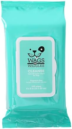 Wags & Wiggles Hypoallergenic Dog Wipes for Sensitive Skin, Fragrance-Free Waterless Cleansing Cloths for Paws, Face, and Dog Body, No SLS, Parabens, or DEA, 100 Count (Pack of 12)
