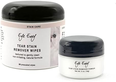 Eye Envy Tear Stain Wipes (60 Ct) and Tear Stain Remover Powder (.5oz) for Cats, Gently Cleans Tear Stains, Recommended by Persian & Exotic Breeders, Groomers