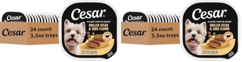 Cesar Classic Loaf in Sauce Adult Wet Dog Food Grilled Steak & Eggs Flavor, 3.5 oz Easy Peel Trays, 24 Count (Pack of 2)