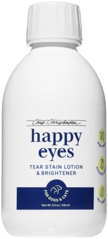 Chris Christensen Happy Eyes Tear Stain Remover Lotion & Brightener, Tear Stain Remover for Short Nosed Dogs, French Bulldogs, Dogs and Cats, Made in USA. 8.5oz