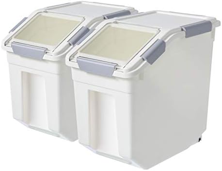 LISM 2 Pack Dog Food Storage Container with Scoop,Large Airtight Pet Dog Food Bin,Container for Dog Treats Rice,Dog Cat Dry Food Bin,Baking Supplies,Flour,Rice,Kitchen Pantry Cereal(25 LB)