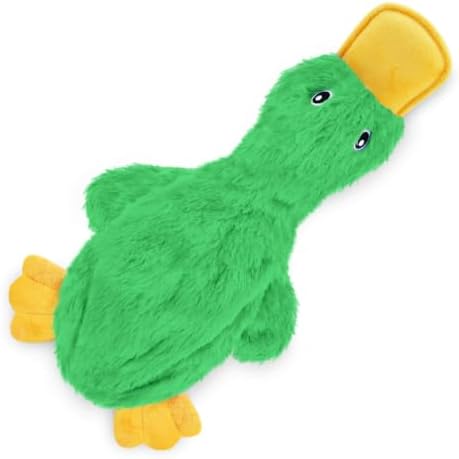 Squeaky Duck Dog Toy, No Stuffing Crinkle Plush Dog Toys for Small Medium Large Dogs, Interactive Durable Chew Toy for Puppies, (Crinkle Duck (Green))