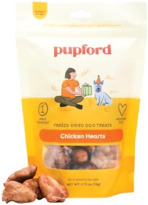 Pupford Freeze Dried Chicken Heart Treats for Dogs & Puppies (2.75 oz)