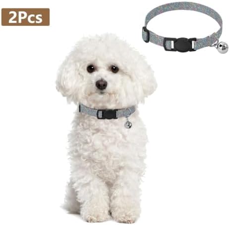 2 Pack Cat Collar Geometric Pastel Dog Bell Collar, Adjustable 10.6 to 17.1 Inches
