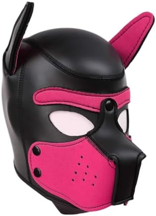 Adults Neoprene Puppy Hood Mask, Cosplay Dog Full Face Pup Hood Mask for Role Play and Costume Parties