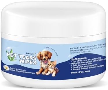 Eye & Ear Wipes for Pets-Tear Stain Remover Wipes for Dogs and Cats, 60pcs