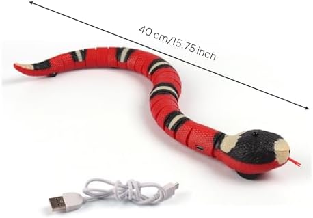 Electric Cat Toy Snake Robot Moving Pet Toy Interactive Snake USB Rechargeable Pet Gadget Realistic Banded Look and Self Steering Suitable for Indoor Play Kitten Training Homes