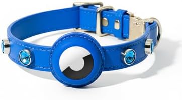 Upgraded AirTag Dog & Cat Collar - Adjustable Diamond-Studded Leather Dog Collar with Quick-Release Buckle | Luxurious Jewelry Accessory for Small, Medium, and Large Dogs & Cats (L (14"-18"))