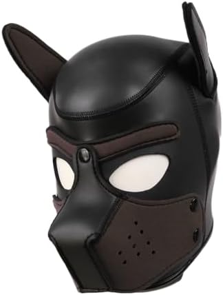 Adults Neoprene Puppy Hood Mask, Cosplay Dog Full Face Pup Hood Mask for Role Play and Costume Parties