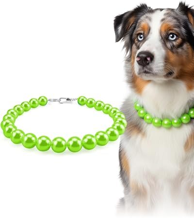 Chunky Pearl Dog Necklace (Beads 20mm),Elegant Classic Super Big Pearl Collar Necklace Accessories for Medium Large Dogs Occasions and Gatherings (Light Green, 4XL(Neck Girth 22.5''-25''))