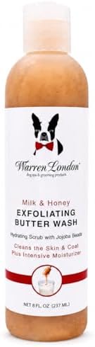 Warren London Exfoliating Butter Wash Dog Shampoo – Milk & Honey, 8 oz | Cleansing, Conditioning & Exfoliating Shampoo with Jojoba Beads for Dry Skin, Flakes, Soft Coat & Shine | Made in USA