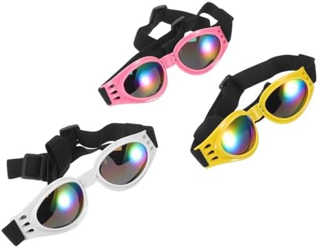 BETOOKY 3pcs Foldable Dog Goggles Sunglasses for Medium Breeds, Portable Plastic Pet Eyewear with Adjustable Nonslip Strap, Windproof and Easy Cleaning for Outdoor Walks and Hikes