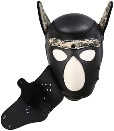 Adults Neoprene Puppy Hood Mask, Cosplay Dog Full Face Pup Hood Mask for Role Play and Costume Parties
