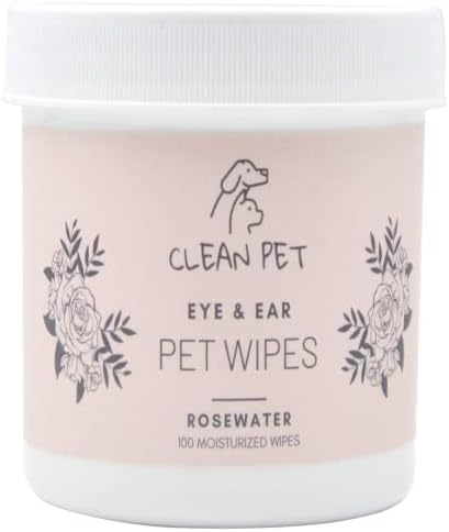 Veterinary Eye & Ear Wipes for Dogs & Cats - Removes Tear Stains & Infection Treatment - Hypoallergenic Rosewater - 100 Count