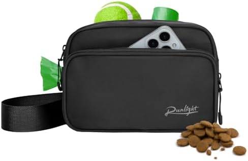 Runlight Dog Training Treat Pouch Fanny Pack,Dog Waist Belt,Dogs Walking Bag Crossbody with Poop Bags,Puppy Treat Bag Training Pouch (Black)