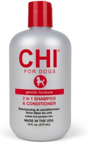 CHI for Dogs Gentle 2-in-1 Shampoo and Conditioner, Ionic Technology pH Balanced Dog Wash with Silk and Milk Proteins, Sulfate and Paraben Free, All Coats and Breeds, 16 Fl Oz