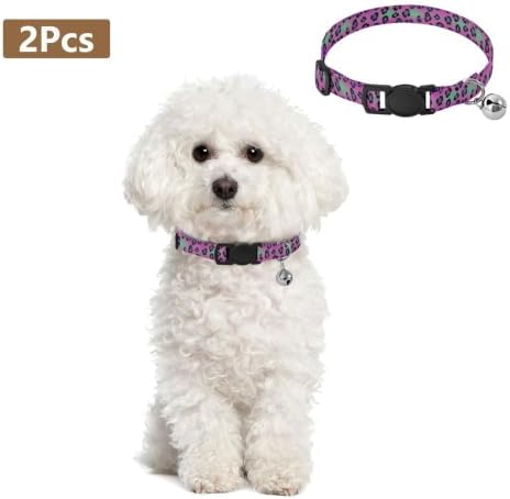 Black Leopard Spots Gradient Blue Lightweight Pet Collar for Cats and Dogs, 2 Pack Cat Collars with Bell
