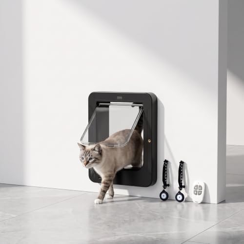 Smart Pet Door Cat Door, Automatic Pet Door, with Collar Sensor & Remote Control, Controllable Entry and Exit Directions(4 Locking Ways), 10.35"x11.73", for Cats & Small Dogs White