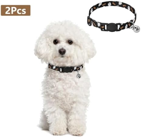 Halloween Black Decorative Pet Collar with Bell 2 Pack Kitten Collars Adjustable 10.6 to 17.1 Inches
