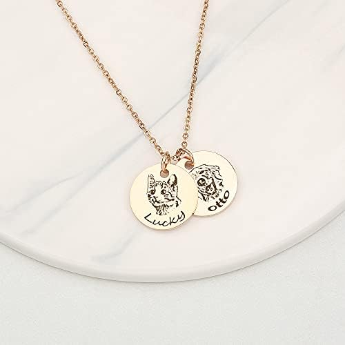 Anavia Personalized Pet Portrait Necklace, Handmade Memorial Jewelry Gift, Custom Round Disc Photo Engraved Necklace for Animal Lovers, Dog Mom, Dog Dad