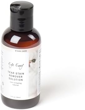 Eye Envy Tear Stain Remover Solution for Cats. Gentle, Natural and Safe. Cleans Tear Stains. Recommended by Breeders, Groomers. Remove Eye Stains from Persians and Exotics. 4 oz. Made in USA