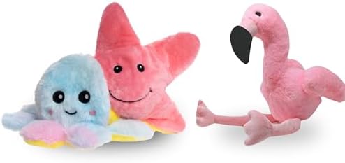Flourish Pets 3 in 1 Multi-Layer Chew Toy for Active Dogs | Non-Toxic BPA Free Double Stitched Soft Fabric Exterior Dog Toys | Long-Lasting Dog Plush Toys - Small Flamingo/Octopus 3.5"