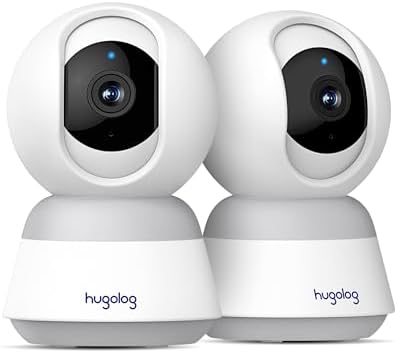 Hugolog 3K 5MP Indoor Pan/Tilt Security Camera with Auto-Focus(2pcs),Ideal for Baby Monitor/Pet Camera/Home Security,Starlight Color Night Vision,Human/Pet AI,Noise Reduction,US Cloud,Works with Alexa