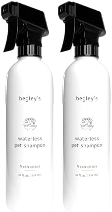 Begley’s No Rinse Waterless Pet Shampoo, Bathless Cleaning, Deodorizing, and Odor Removal for a Shiny, Fresh Smelling Coat - Effective for Dogs, Puppies, and Cats - Fresh Citrus Scent
