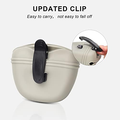 Left&Right Dog Clicker Training Kit,Silicone Dog Training Treat Pouch and Dog Clickers,Dog Treat Bag with Clicker Training for Dogs,Pet Treat Bag with Magnetic Buckle Closing and Waist Clip,Beige