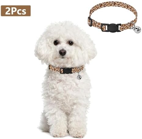 Giraffe Spots Brown White Pet Collars 2 Pack Collars for Cats Adjustable Length 10.6" to 17.1"