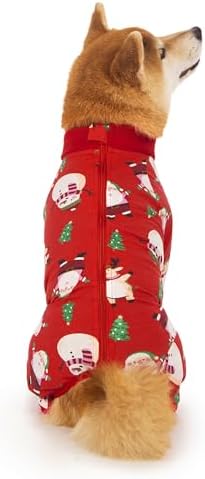 Recovery Suit for Dogs Full Zipper, Four-Legged Onesie Dog Recovery Suit After Surgery, Cute Soft Bodysuit Cone Alternative Male Female Dog Neuter Anti Licking Wounds, Snowman, 2X-Large